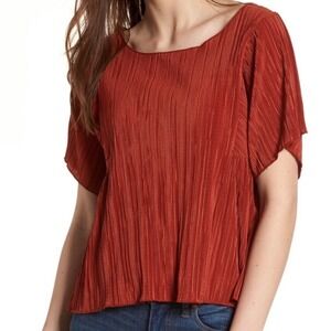Madewell Burnt Orange Texture Pleated Rusty Flutter Sleeve Top Blouse Size Small